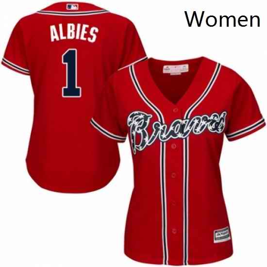 Womens Majestic Atlanta Braves 1 Ozzie Albies Replica Red Alternate Cool Base MLB Jersey